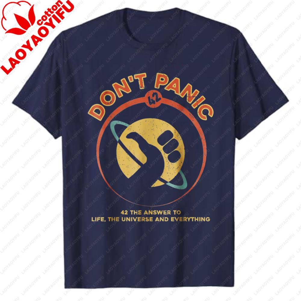 

Retro Hitchhikers Guide To The Galaxy Graphic Tee 42 Answer To Life The Universe and Everything Dont Panic Casual TShirts S
