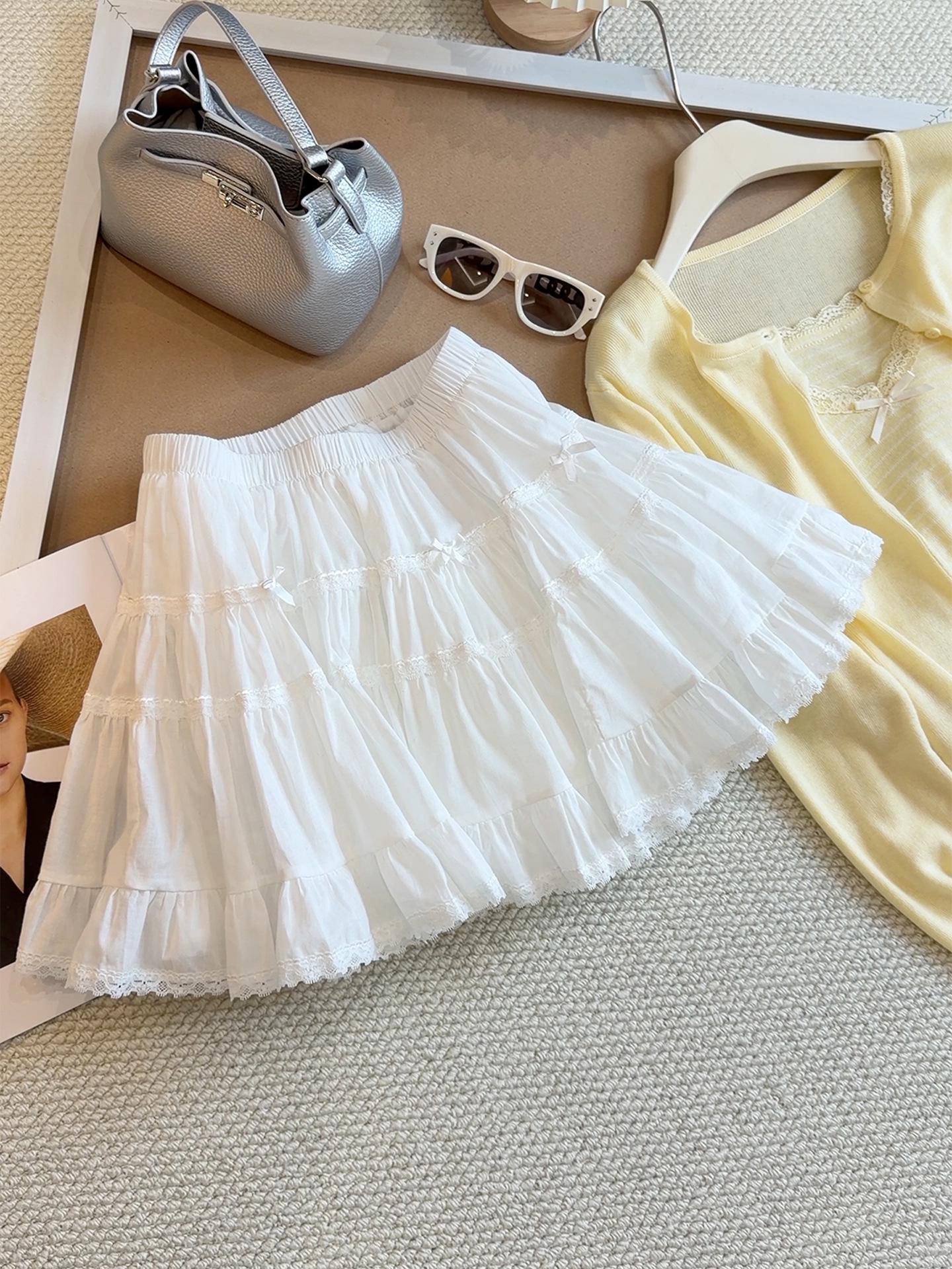 

2026 Summer Women s Sweet Lace Bow A-line Fluffy Short Cake Skirt One Size білий