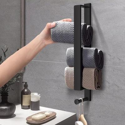 Black Stainless Steel Towel Holder No Drill Wall Shower Towel Shelf Self Adhesive Kithchen Towel Hanger Rail Bathroom Towel Rack
