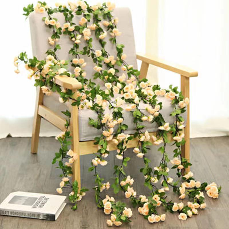 Rattan Plastic Rose Vine Artificial Flowers for Wedding Décor, Ceiling or Wall Hanging, and Air Conditioning Pipe Cover
