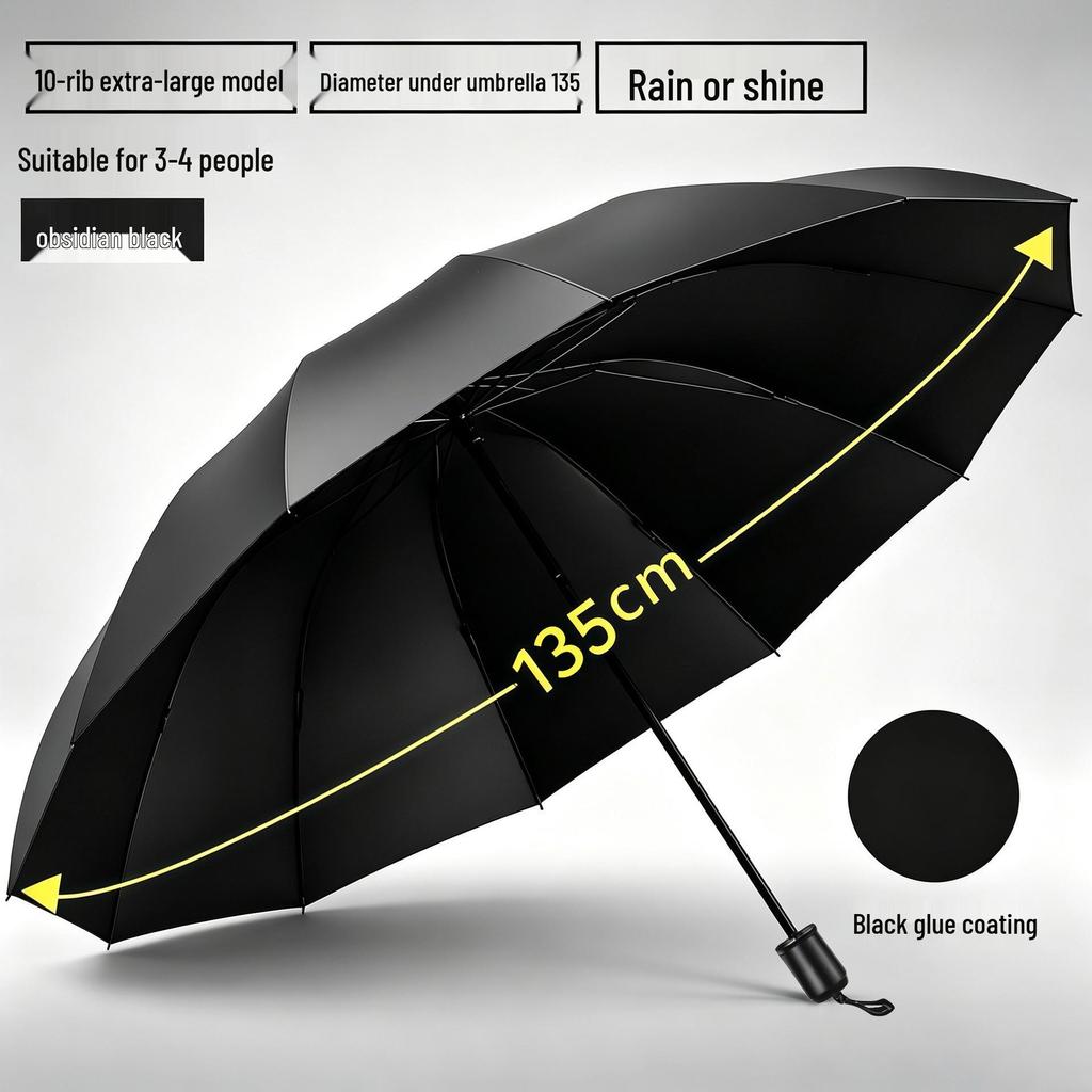 Extra-Large Folding Double Person Sunshade Umbrella with Black Glue Protection