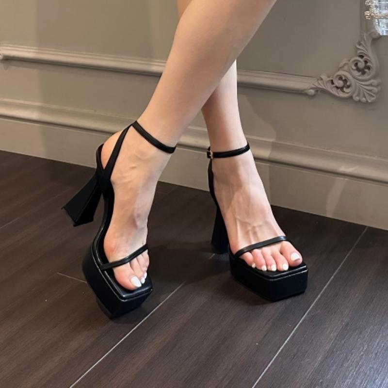 Fashion 2025 Elegant and stylish NEW Spring Summer Platform Thick Heel Sandals Buckle Show Shoes Open Toe Strap High Heels Rubber Sole