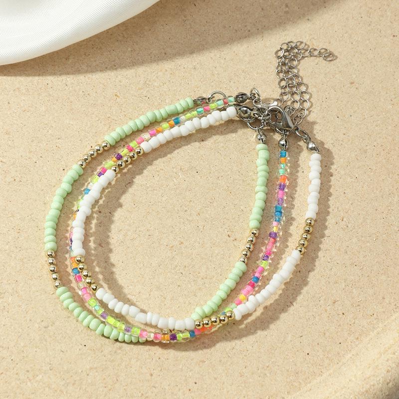 Bohemian Multilayer Rice Bead & Shell Anklet Set