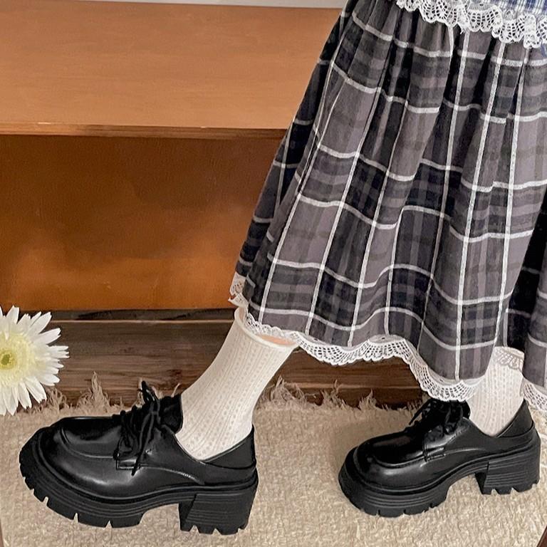 Black British style round head thick high heel platform small leather shoes women's 2025 new summer versatile soft-soled loafers