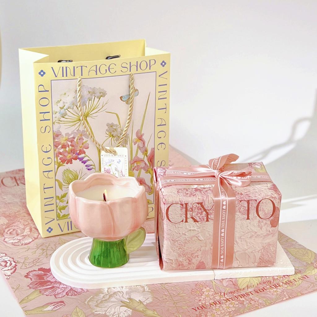 Tulip Scented Candle Gift Cute Creative Ceramic Cup Girl Gift Girl Best Friend Birthday Practical Fragrance