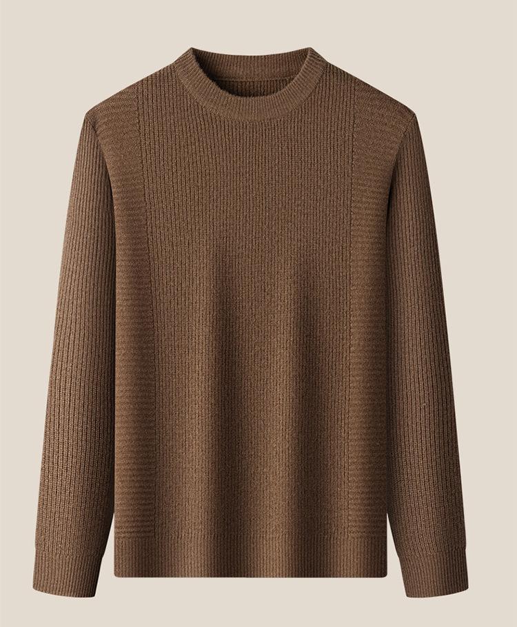 Herrenpullover aus 100 % reiner Wolle, dick gestrickt, Rundhalsausschnitt – warm, weich, bequeme Winter-Basisschicht (2025)