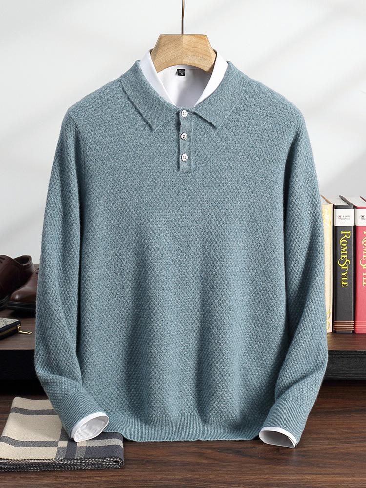 2025 Autumn/Winter Men's Solid Color Cashmere Polo Neck Knitwear, Soft & Fluffy Long Sleeve