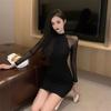 Spice Girl Style Sexy Mesh Stitching Long-sleeved Dress Women's Winter New Slim and Thin Versatile Hip-wrapped Short Skirt
