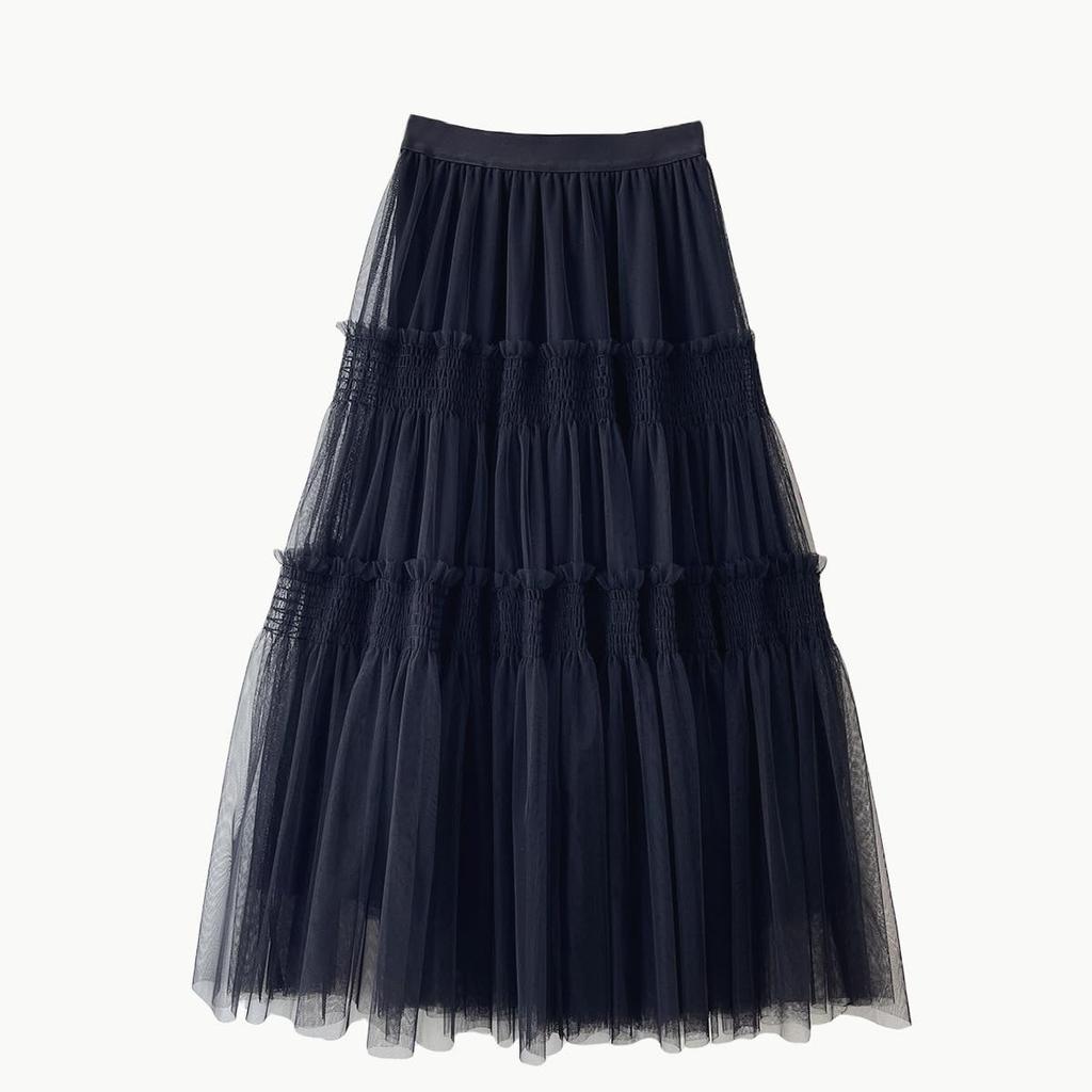 HOLRAFAN Long Tulle Elastic Perfect for Everyday and Available in Multiple Colors Women's Skirt, Elegant, Slimming, Waist, Lined, High-Waisted,