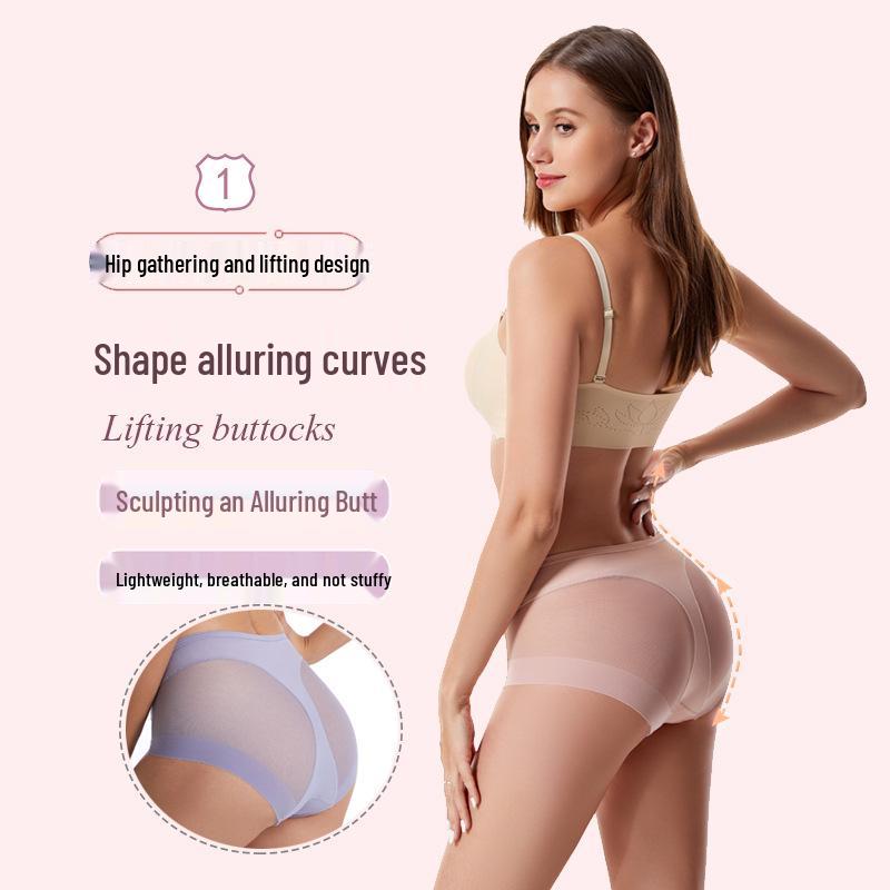 Women's Mid-Waist Briefs - Transparent Mesh, Comfortable Ice Silk, Plus Size