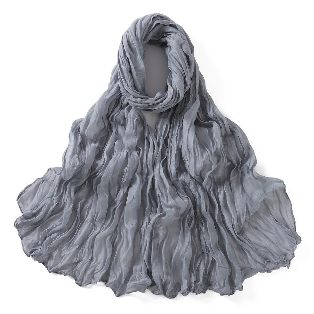 Autumn New Crumpled Scarf For Women Girls Students Solid Color Cotton Voile Thin Scarves Soft Knitting Shawl Female Wrap Shawls