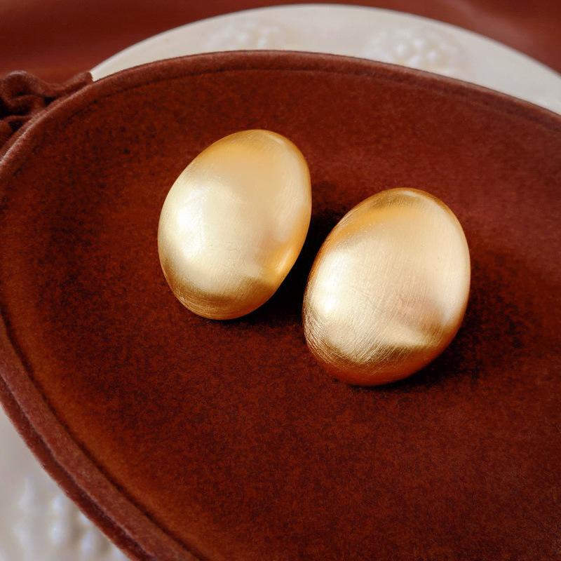 French metallic oval geometric silver needle stud earrings temperament earrings