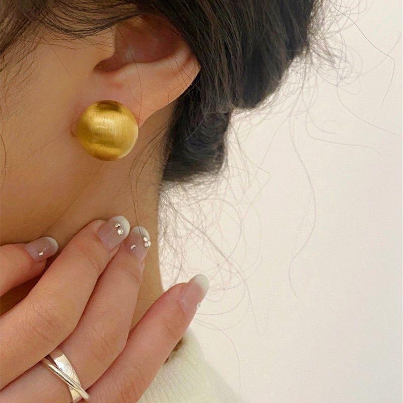 Mosquito Coil Disc Brushed Matte Ball Stud Earrings Women's Earrings High-end Temperament Versatile Personalized Earrings Jewelry