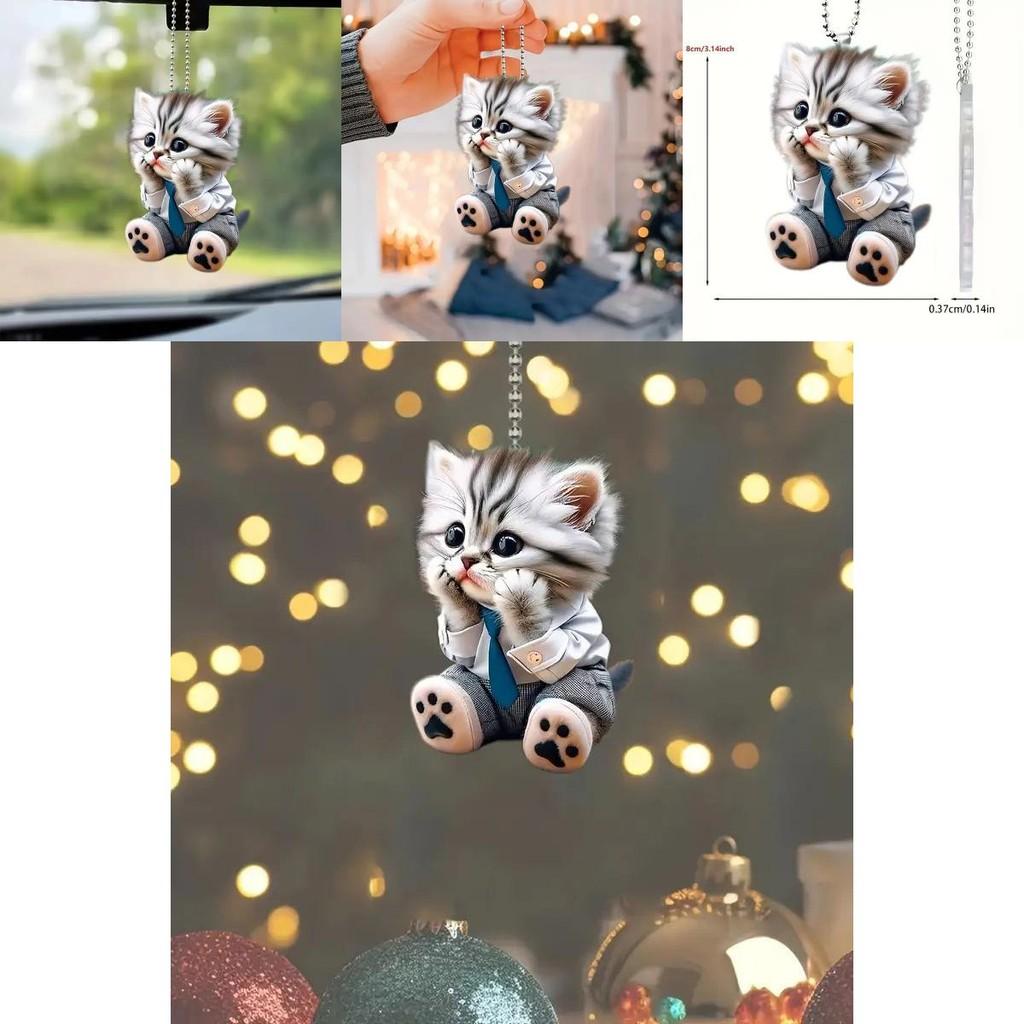 Adorable Acrylic Cat Face Keychain And Car Hanging Ornament Perfect For Stylish Auto Decor