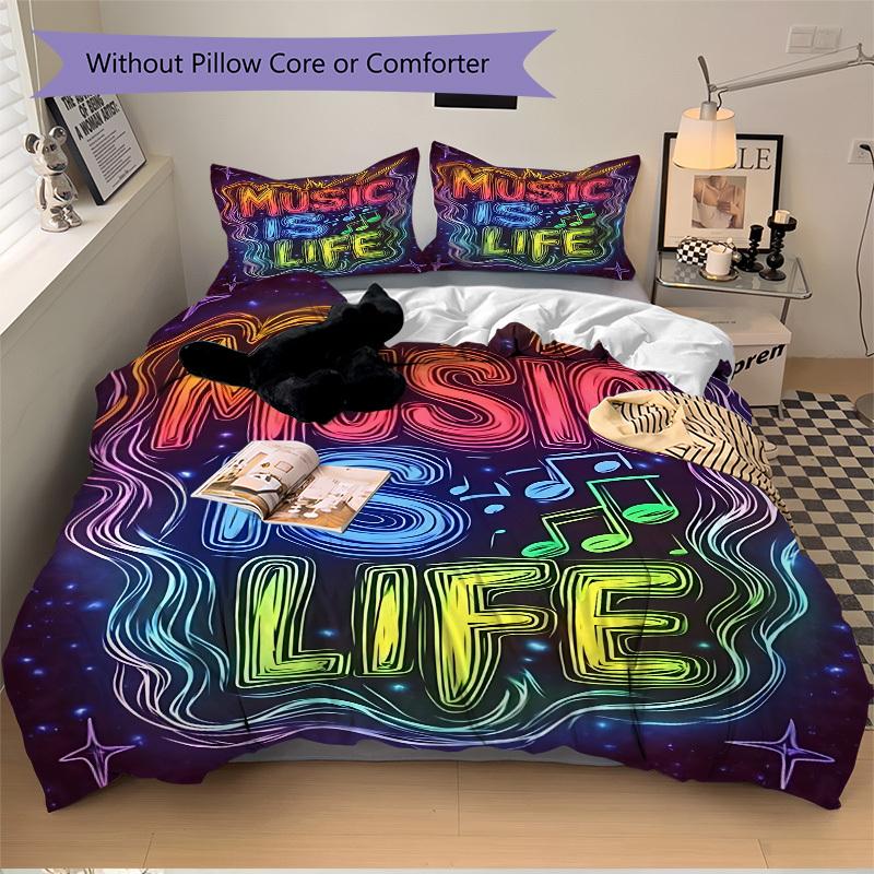 3pcs Music, Life Duvet Cover Set, Soft Comfortable Duvet Cover,Guest Room (1*Duvet Cover + 2*Pillowcase, Without Core) Yy251104100