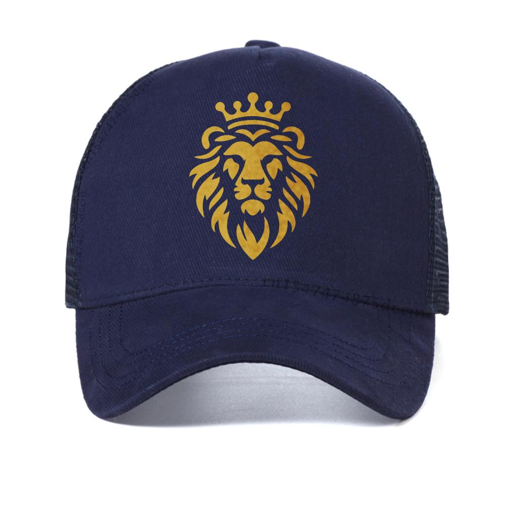 Lion Print with Golden Crown Design Baseball Cap Summer Outdoor Adjustable Casual Hats Sunscreen Hat Sports Mesh Trucker Hat