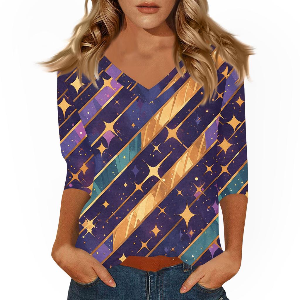 Dámské tričko s potiskem 3/4 rukáv denní víkendová móda základní véčkový výstřih běžný top