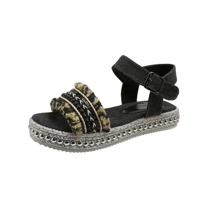 

Comfortable platform sandals women s summer 2024 new fashion open-toe buckle with beach flat-heeled sandals 35 чёрный
