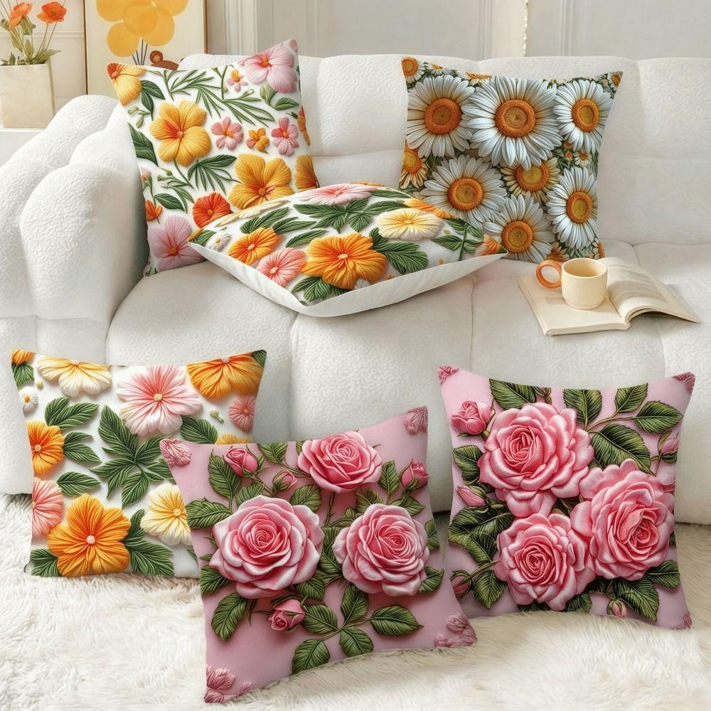 2D Floral Flowers Patters Pillowcase 45x45cm Butterfly Sofa Cushion Cover Lifelike Sunflower Pillow Cloth Cover Sofa Decor