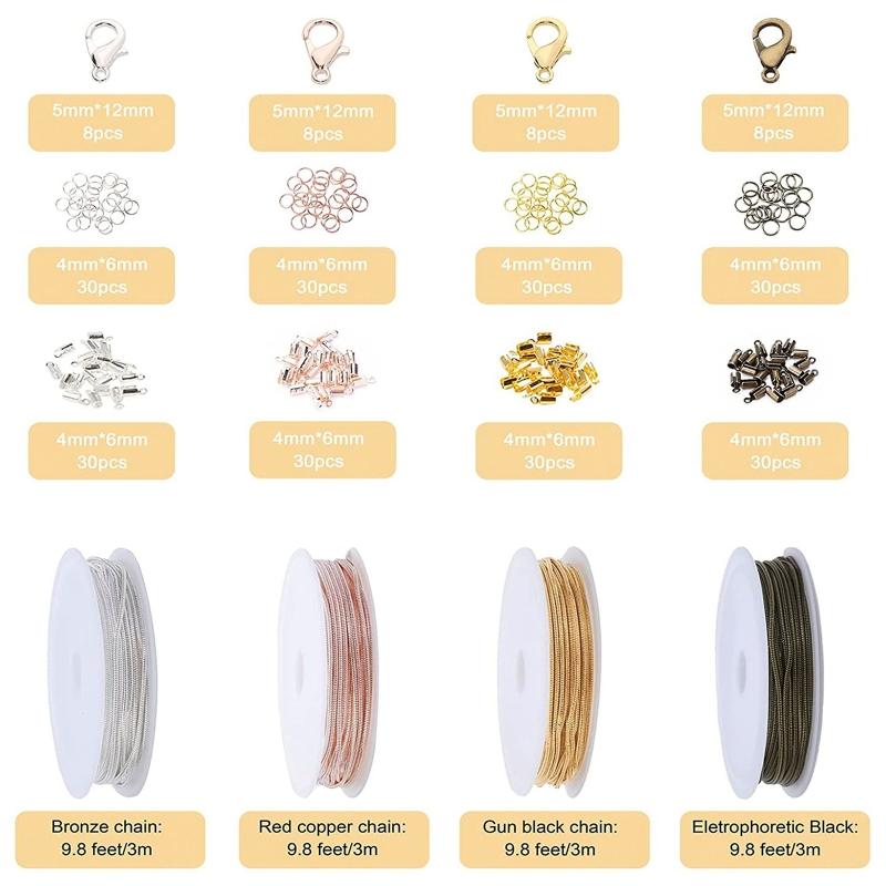 4 Rolls Snake Chains 8 Lobster Clasps 50 Jump Rings 30 Connectors Clasps for Layered Y Necklace Choker Bracelet Jewelry