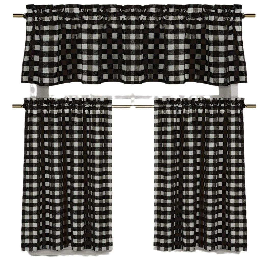 Buffalo Black And White Plaid Window Mantle Farmhouse Curtain Finished Decorative Half Curtain Through Rod Pocket Curtain Short Curtain