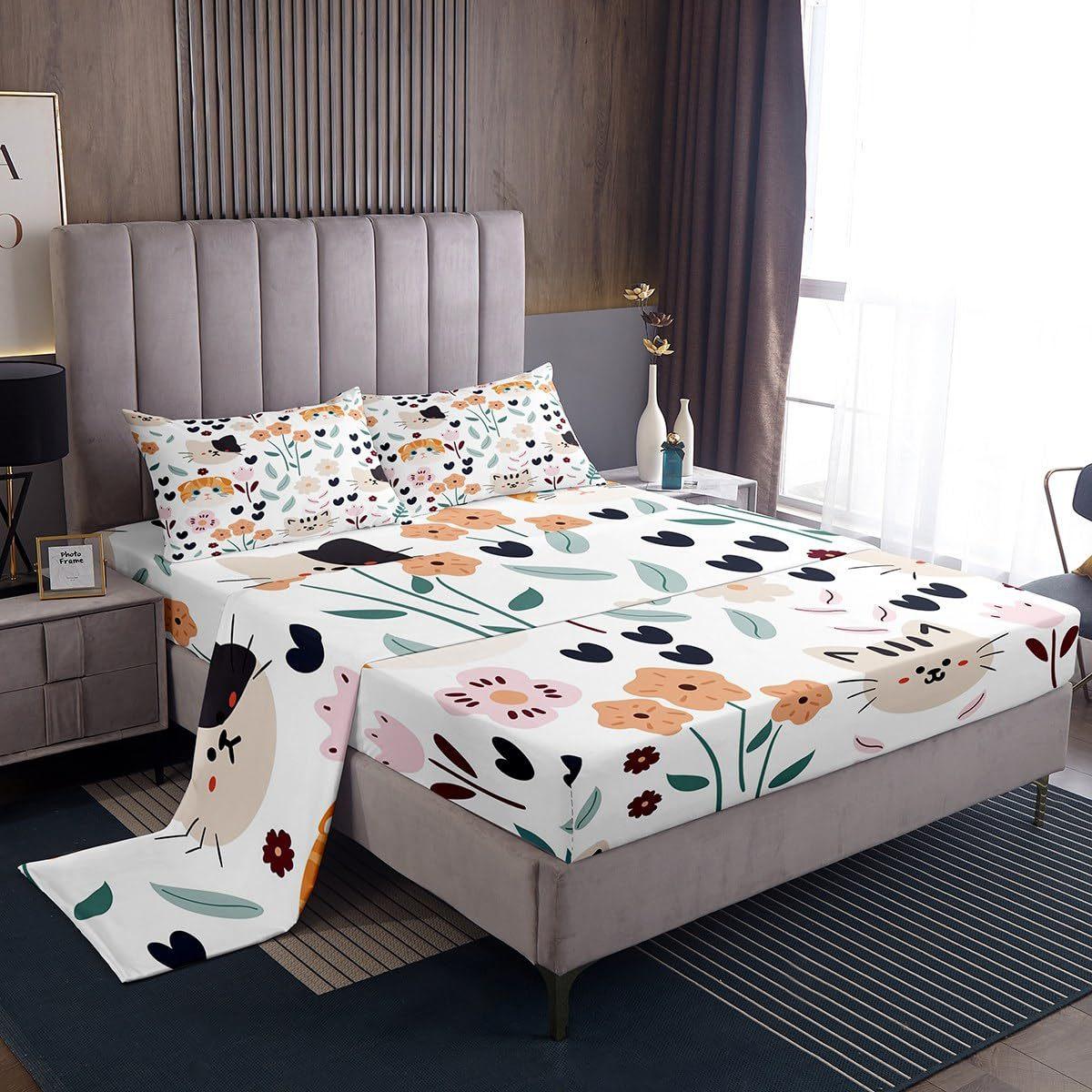 Cute cartoon animal pattern bed hat four-piece bedding set bedroom dormitory bedding decoration 80*200*30cm