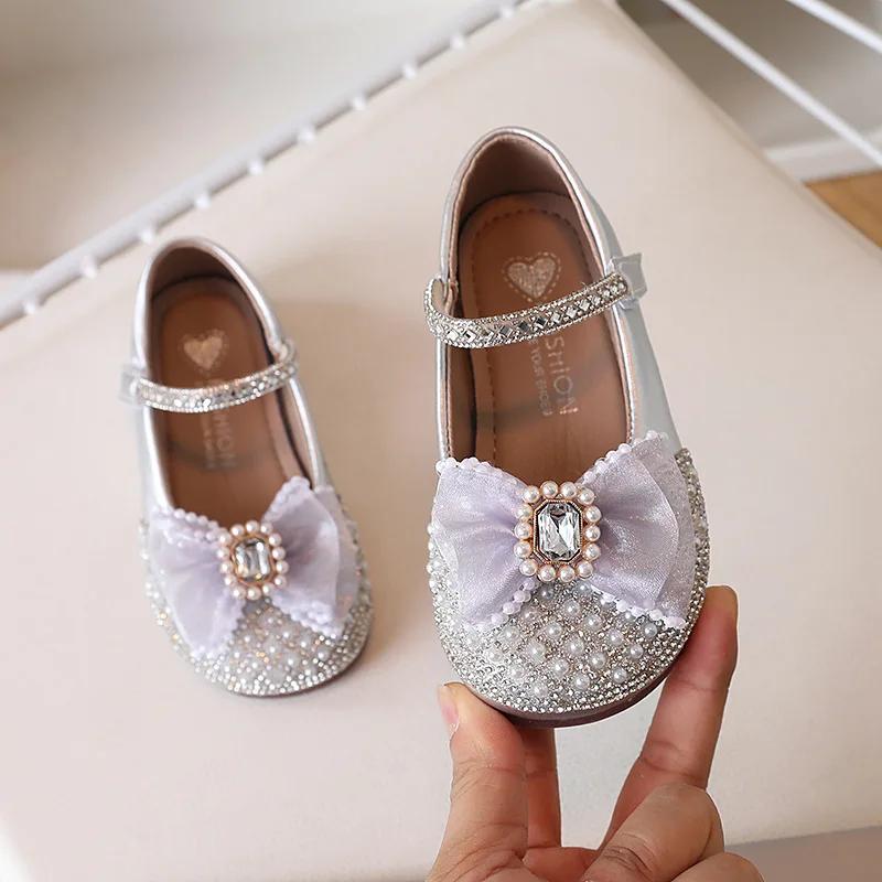 Girls Princess Shoes, Sweet Bow Sequins, Fashionable Single Shoes, Children s Soft Soled Anti Slip Temperament Dress Shoes 36