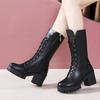 Winter Women's Boots  Thick Heel Lace-up Boots Fashion Platform Women Shoes Zipper Round Head Women's Boots for Autumn