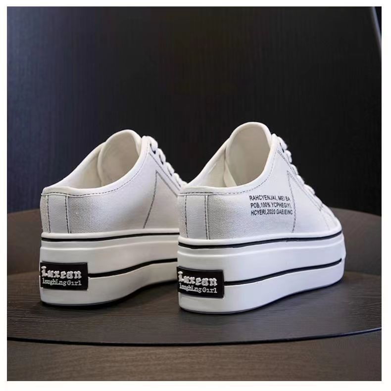 Inner Height-increasing Canvas Shoes Women's Summer 2025 New Korean Version of Casual Board Shoes Versatile Small Letter Muffin Platform Single Shoes