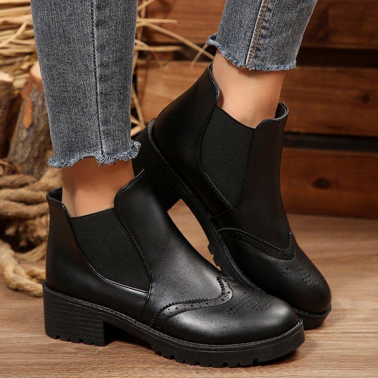 Women'S Round-Headed Ankle Boots Without Lace-Up  Spring And Autumn Solid Color Classic Socks Fashion Boots Plus Size