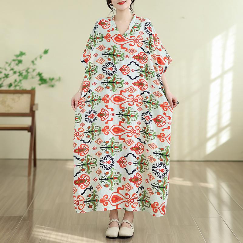 DIMANAF New 2026 Women Plus Size Summer Casual Long Dress Cotton Loose Oversize Maxi Floral Print Beach Sundress
