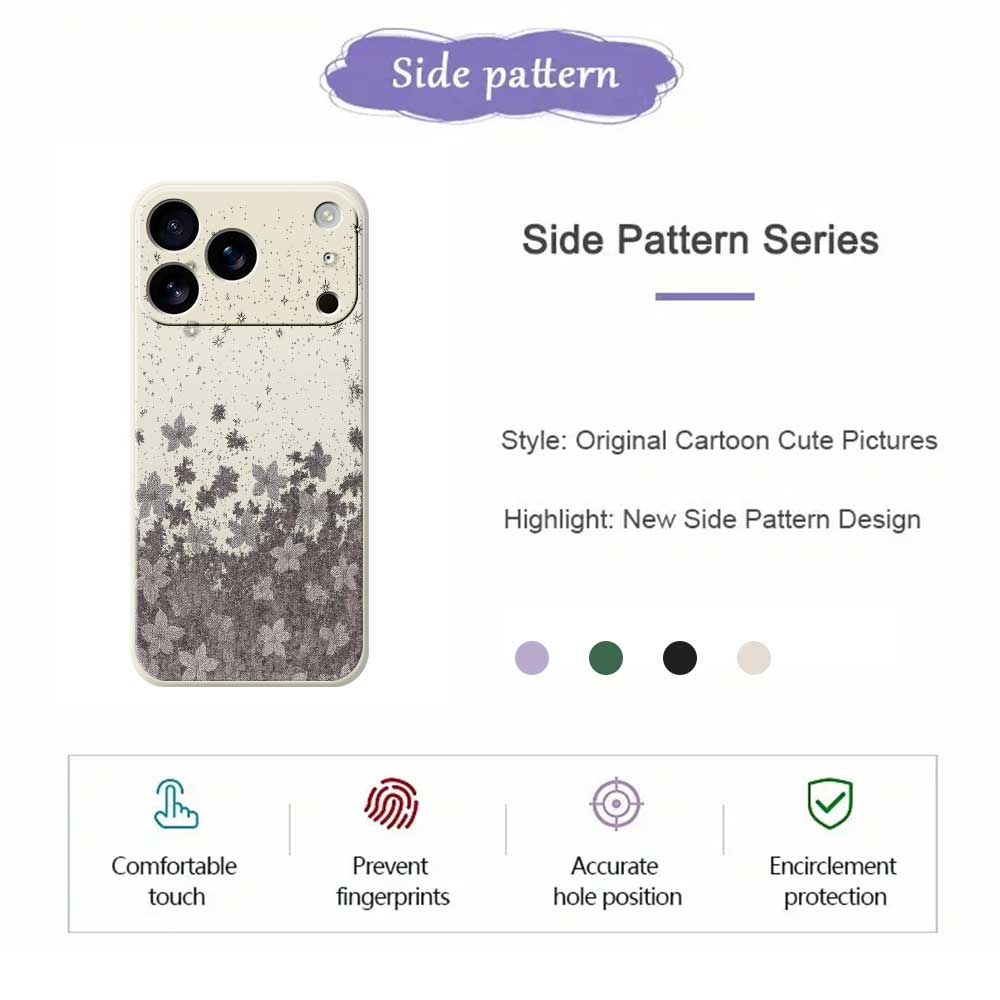 For iPhone 17 Pro Case Grey Flowers Pattern Printing Straight Edge TPU Phone Back Cover