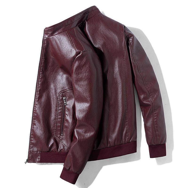 New Men's Spring and Autumn Leather Jackets, Men's Large Size Stand Collar Leather Jackets, Men's Jackets, Casual Motorcycle Wear Leather Jackets