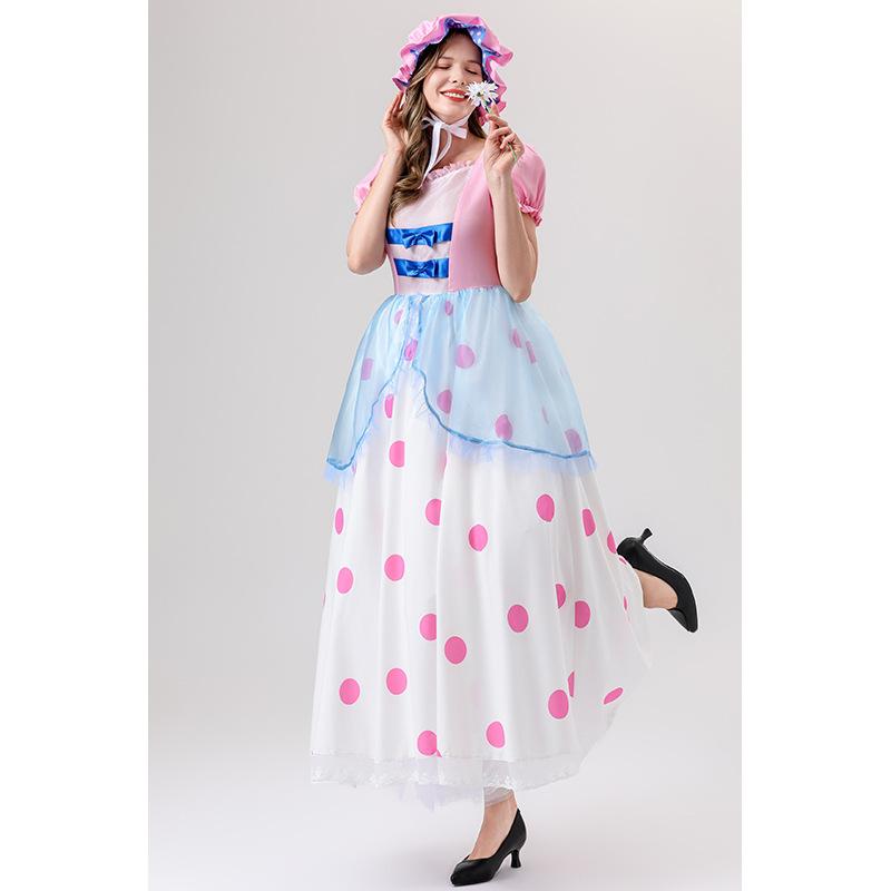 Cosplay Halloween adult costume, anime cartoon image pink polka dot princess cosplay performance costume shepherd girl