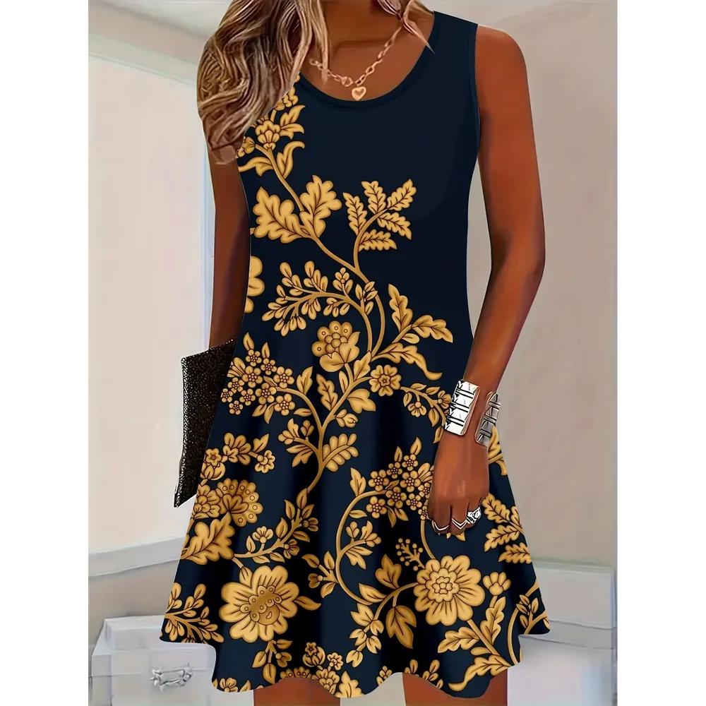 Fashion Versatile Sleeveless Dress Flower Print Comfortable Casual Dresses