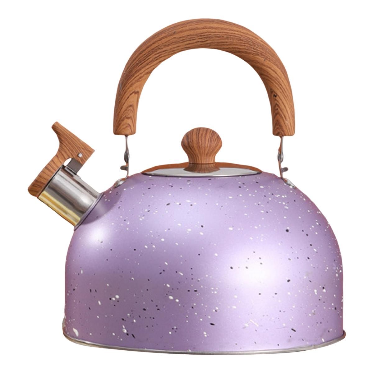 

Чайник со свистком 2 л, чайник для плиты с эргономичной ручкой, не нагревающийся на ощупь, из нержавеющей стали, для индукционных газовых электрических керамических плит, большой 2L фиолетовый
