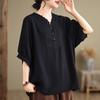 Plus Size Women's Casual Embroidered Cotton Linen Loose T-shirt Summer Vintage Large Size Mom Simple Short Sleeve Retro Tops