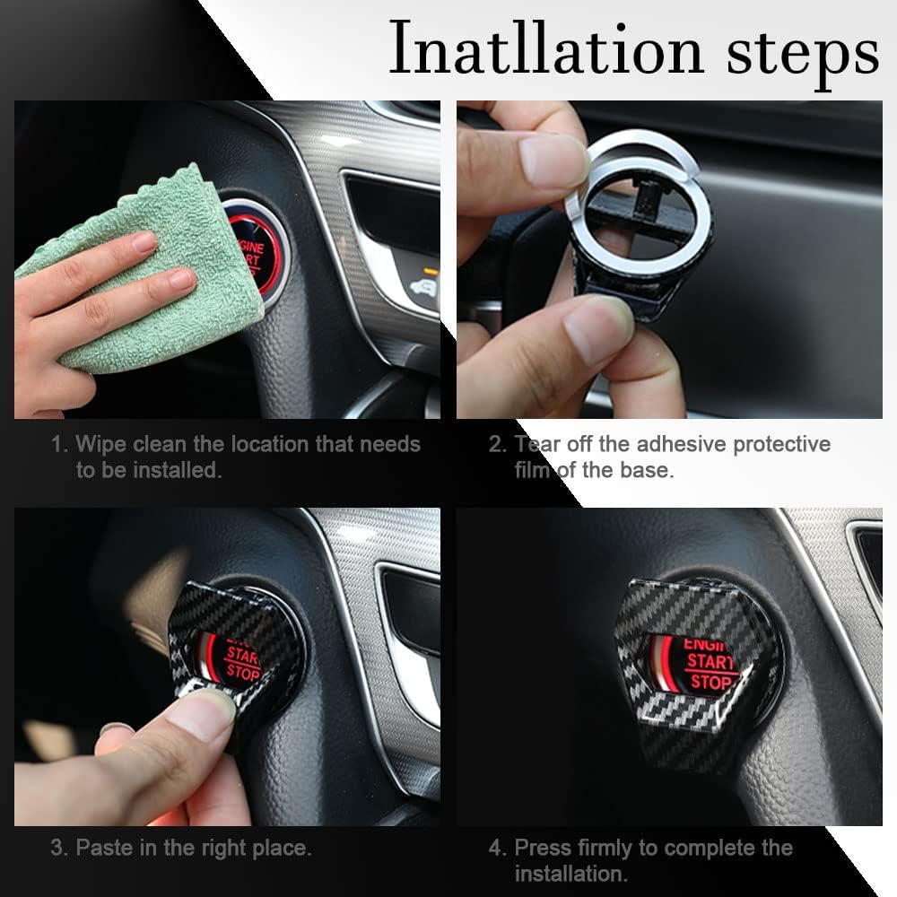 Engine Start/Stop Button Cover, Carbon Fiber Zinc Alloy Car Power Control Trim, Push To Start Button Key Ignition Protective Cover, Universal for