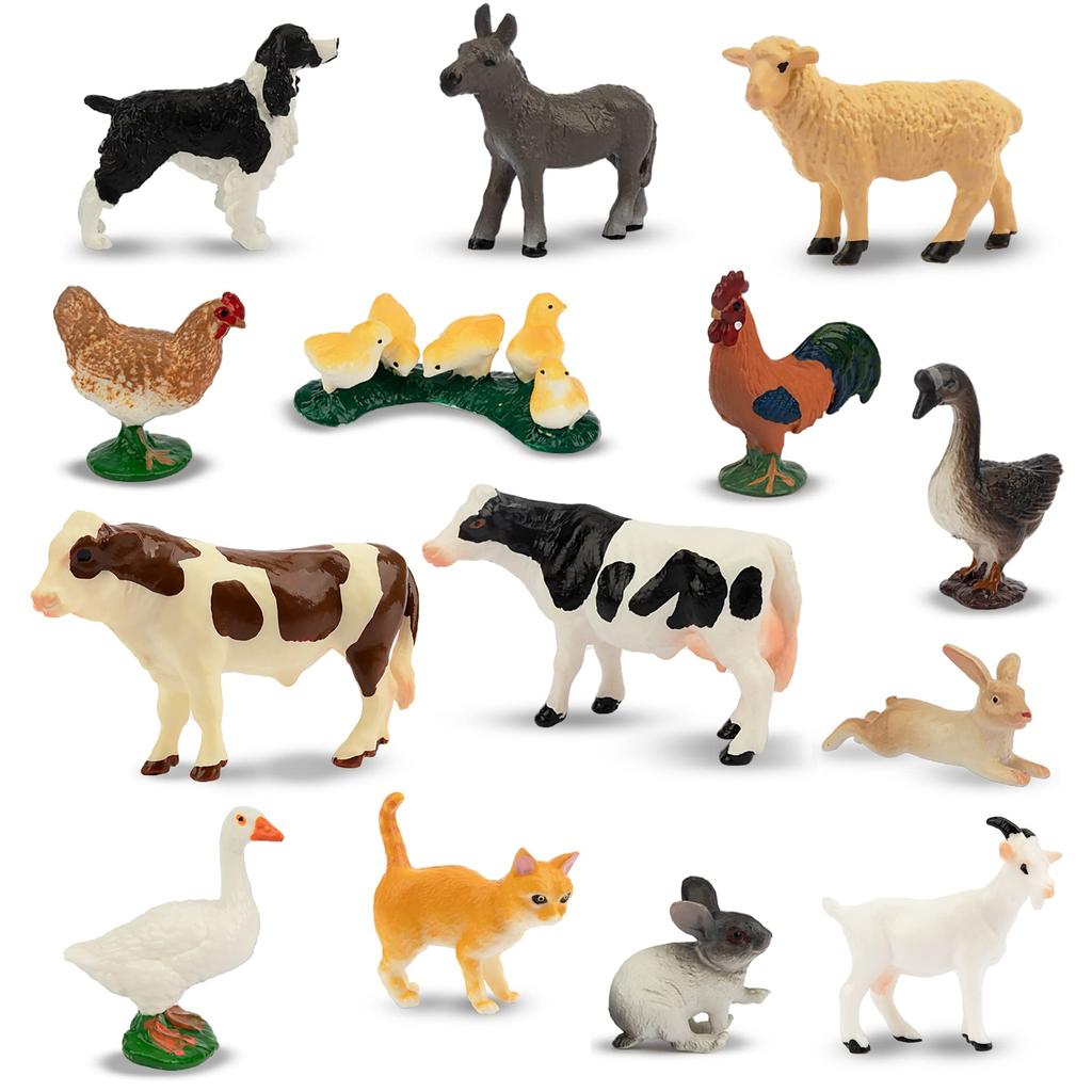 TOYMANY 14PCS Mini Farm Animal Figure Mini Animal Realistic Animal Farm PVC Plastic Birthday Ages 6 and Up Set, Figures, Models, Animals, Toys, Gifts,