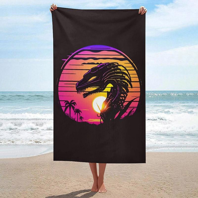 

Retro Dinosaur Sunset Beach Towel Patterned Sunscreen And Windproof Suitable For Swimming Pool Camping Travel Blanket W30*H60(CM)