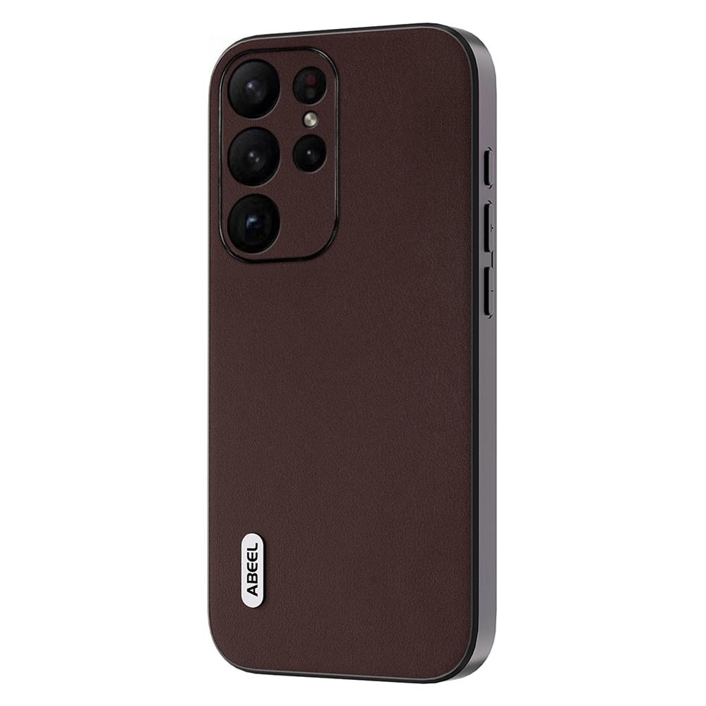 

ABEEL Anti-Scratch Phone Shell for Samsung Galaxy S23 Ultra Case Nappa Texture Genuine Cow Leather+PC+TPU Cover Coffee