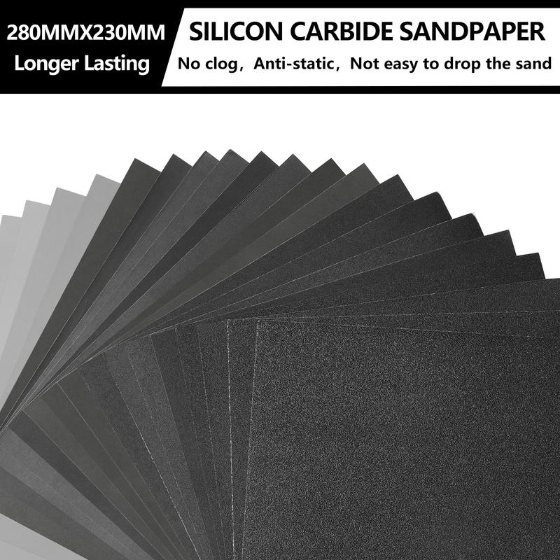 18 Sheets 9x11 Inch Sandpaper Assortment 120/180/240/320/400/600/800/1000/2000 Grits Wet Dry Polishing for Car Metals Walls Wood