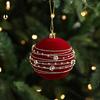 Luxury Holiday Tree Decorations Burgundy Velvet Christmas Ball Ornaments, 3.15 Inch Glitter Flocked Decorative Hanging Balls Decoration, Plastic