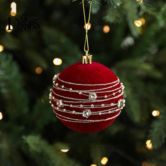 Luxury Holiday Tree Decorations Burgundy Velvet Christmas Ball Ornaments, 3.15 Inch Glitter Flocked Decorative Hanging Balls Decoration, Plastic
