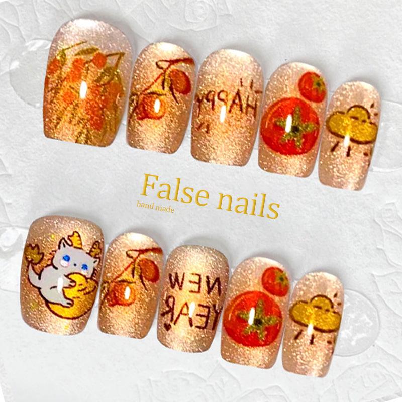 

Cat Eye Dragon Baby Persimmon Ingots Detachable Nail Art Stickers, New Year Style
