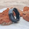 8mm Black Plated Tungsten Ring with Brushed Finish and Blue Meteorite Stone Inlay–Stylish Durable Band for Men & Women Free Custom Engraving