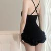Lotus leaf lace one-piece swimsuit with French pearl decoration for slimming soaking in hot spring swimsuit