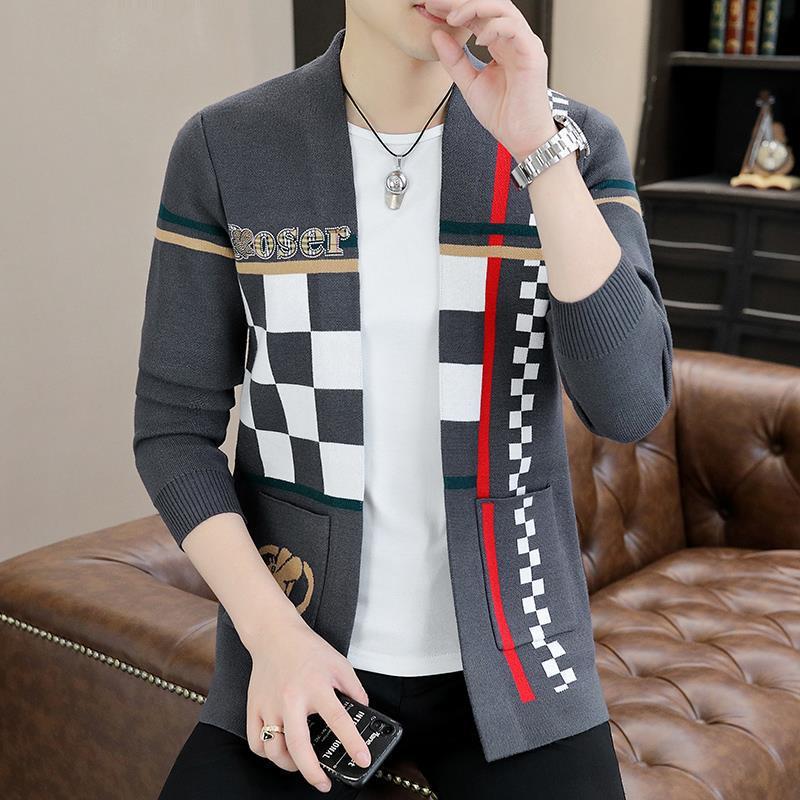 

Мужская мода мужской вязаный свитер, осенний свитер-кардиган с цветовой блокировкой 5XL [180-100 kg]