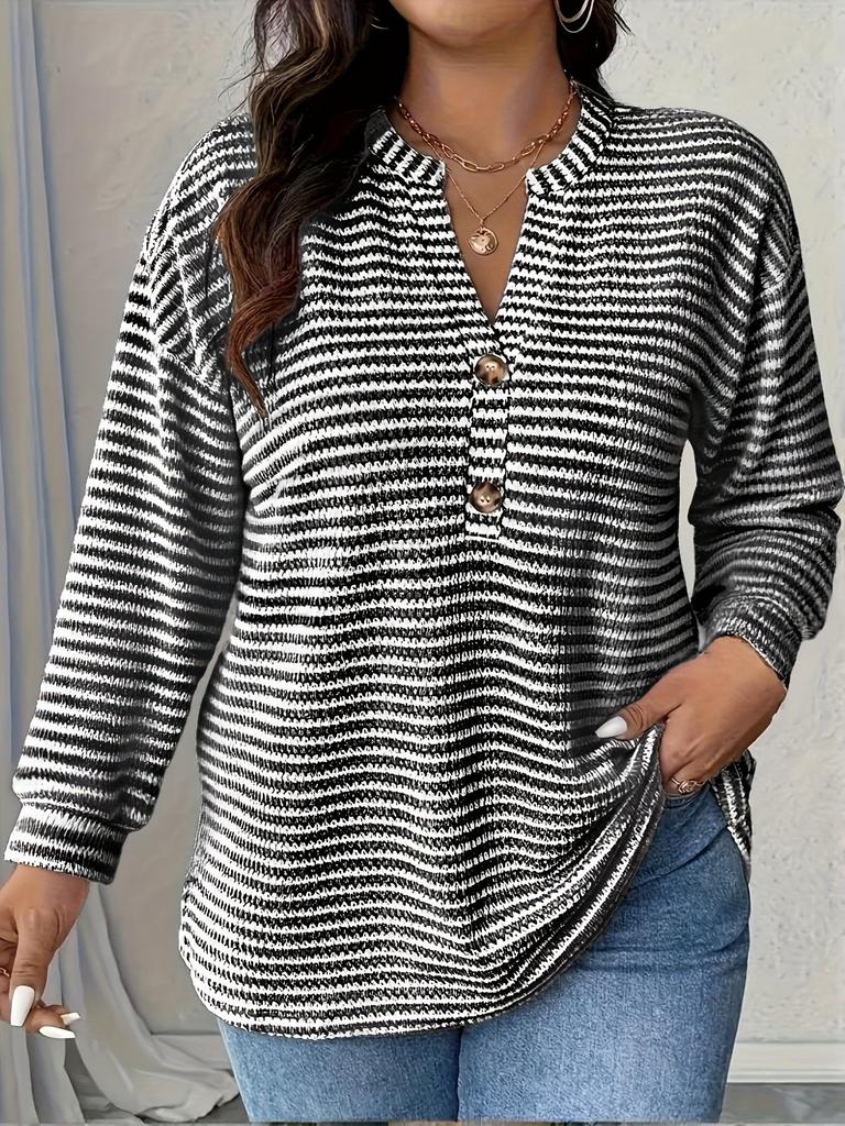 2025 New Pineapple Plaid Button T-shirt: Striped Casual Plus Size Women's Fashion