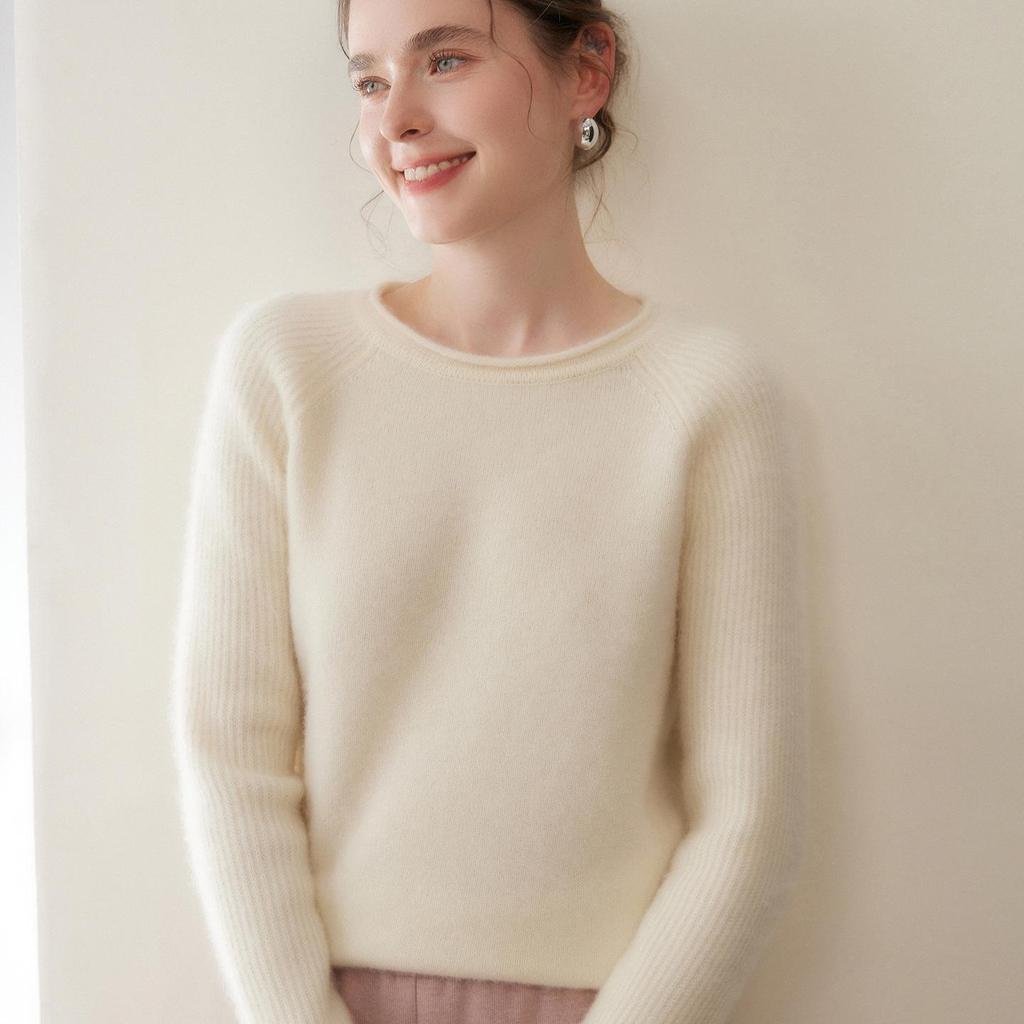 Women's Cashmere Sweater: Autumn/Winter, Round Neck, Loose Fit, Rolled Hem, Versatile Knit Pullover